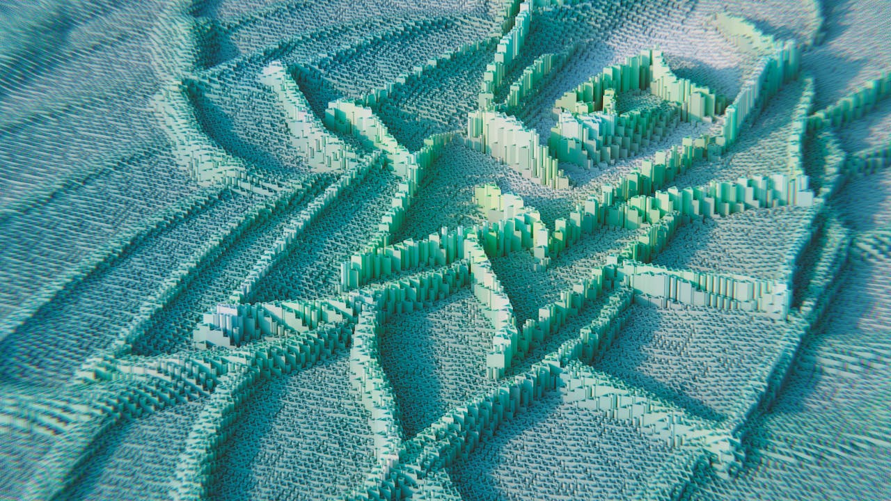 heros-img Dynamic abstract 3D render featuring intricate geometric structures in cool tones.